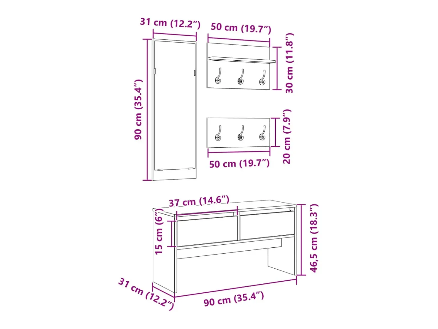 Set de muebles de recibidor 4 pzas madera de ingeniería blanco