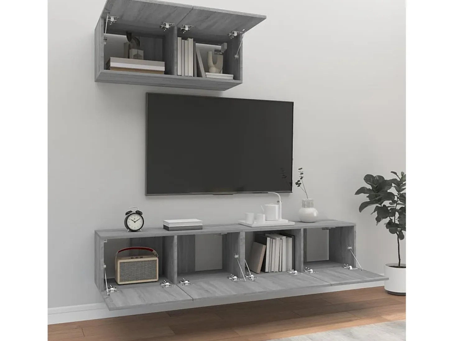 Set de muebles para TV 3 pzas madera contrachapada gris Sonoma ES94706