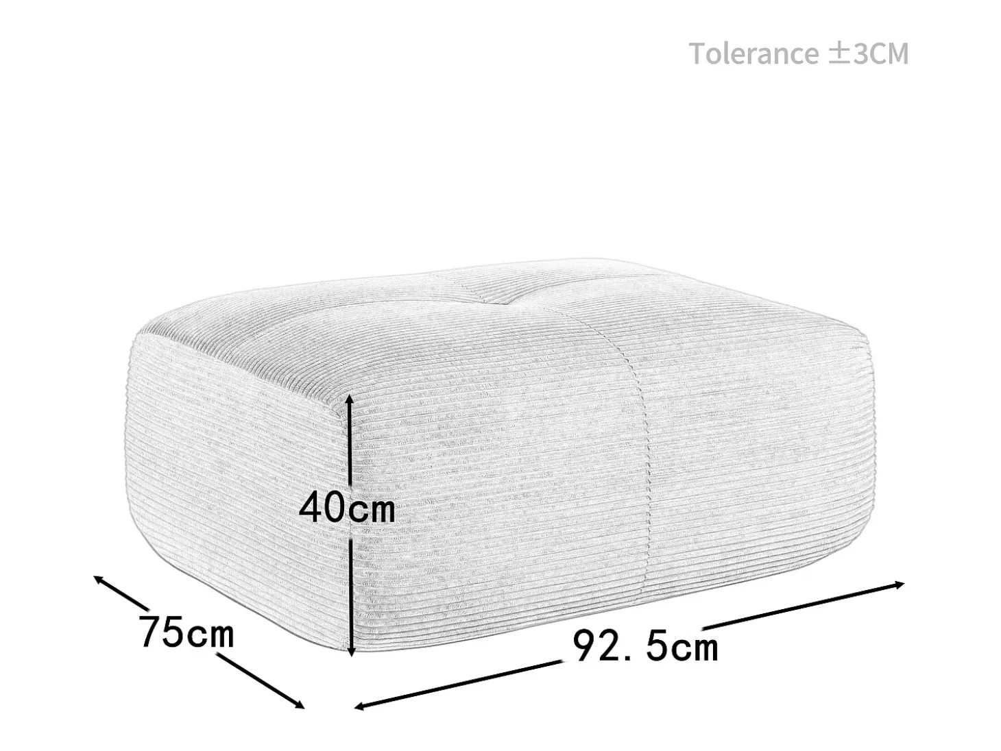 Set de Sofá Modular de Pana Acanalada: Pouf - 92.5x75x44cm - Negro