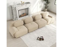 Set de Sofá Modular de Pana Acanalada: Pouf - 92.5x75x44cm - Gris
