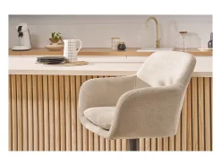 Set de 2 taburetes de cocina regulables de tejido efecto aterciopelado beige y metal AMIKA