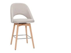 Set de 2 taburetes de cocina nórdicos de tela efecto aterciopelado texturizado beige y madera de caucho maciza 65 cm COSETTE