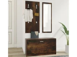 Set mueble zapatero 3 en 1 madera contrachapada roble ahumado ES928081