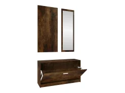 Set mueble zapatero 3 en 1 madera contrachapada roble ahumado ES928081