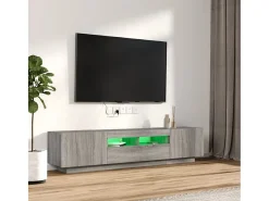 Set muebles TV con LEDs 2 piezas madera contrachapada gris Sonoma