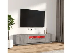 Set muebles TV con LEDs 2 pzas madera contrachapada gris Sonoma ES87004