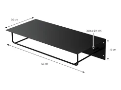 Set 3x Perchero de pared con barra de colgar y estante negro metal 60x30x15 cm