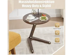 Sienna - Mesa auxiliar rodante con estructura en Z reforzada, se desliza bajo el sofá, madera maciza 50×44 cm, ideal para salón, dormitorio o balcón