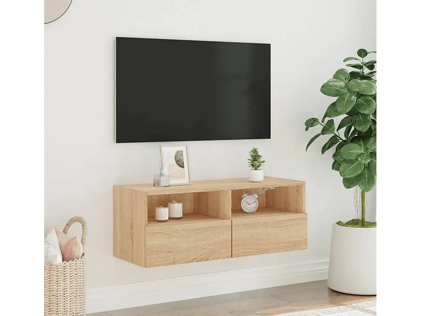 Sil Mueble de pared TV madera ingeniería roble Sonoma 80x30x30 cm