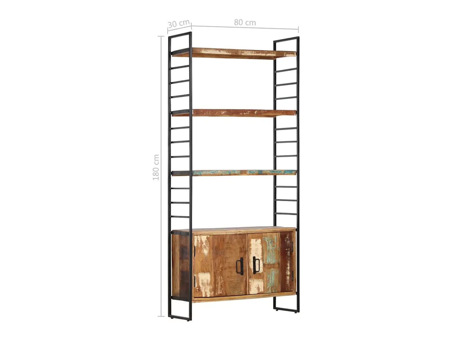 Sildor Estantería de 4 niveles madera maciza reciclada 80x30x180 cm
