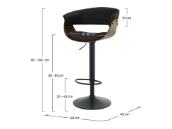 Silla de bar ajustable 59/81 cm en cuero artificial negro - Basile