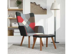 Silla de relajación con reposapiés tela patchwork