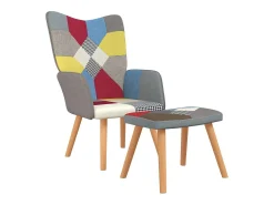 Silla de relajación con reposapiés tela patchwork
