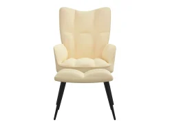 Silla de relajación con reposapiés terciopelo blanco crema ES90829