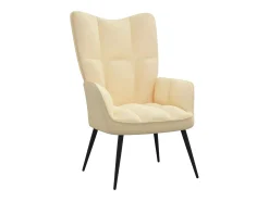 Silla de relajación con reposapiés terciopelo blanco crema