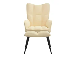 Silla de relajación con reposapiés terciopelo blanco crema