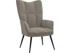 Silla de relajación con reposapiés terciopelo gris claro ES39441