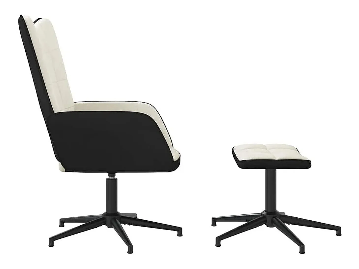 Silla de relajación con reposapiés terciopelo y PVC crema