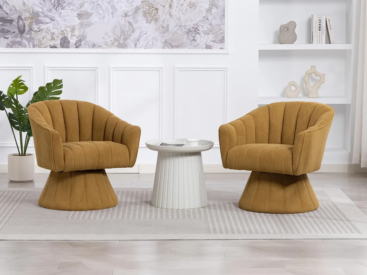 Silla Giratoria 360° en Pana - Respaldo Ergronómico en Forma de Concha - Relleno de Alta Densidad - Carga Máx. 150 kg - Para Oficina, Salón y Gaming