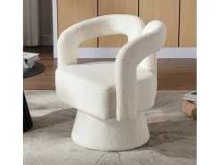 Silla giratoria 360°, sillón giratorio en tejido bouclé, sillón lounge con reposabrazos, sillón relax de respaldo alto con apoyabrazos