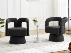 Silla giratoria 360°, sillón giratorio en tejido bouclé, sillón lounge con reposabrazos, sillón relax de respaldo alto con apoyabrazos