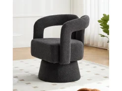 Silla giratoria 360°, sillón giratorio en tejido bouclé, sillón lounge con reposabrazos, sillón relax de respaldo alto con apoyabrazos