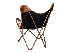 Silla mariposa de cuero auténtico marrón y blanco