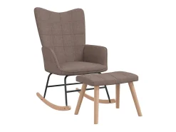 Silla mecedora con reposapiés tela gris taupe ES44386