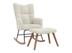 Silla mecedora con reposapiés terciopelo crema