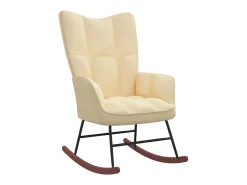 Silla mecedora con reposapiés terciopelo crema ES42156
