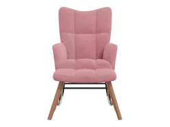 Silla mecedora con reposapiés terciopelo rosa