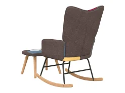 Silla mecedora con reposapiés tela patchwork ES47054