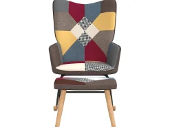 Silla mecedora con reposapiés tela patchwork ES47054