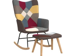 Silla mecedora con reposapiés tela patchwork ES47054