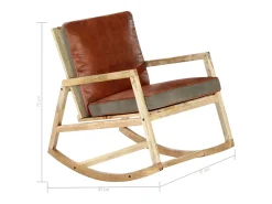 Silla mecedora de cuero auténtico y madera mango maciza marrón