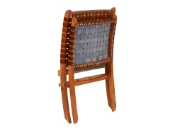Silla plegable con rayas cruzadas cuero auténtico marrón