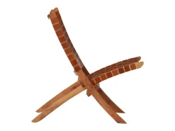 Silla plegable de tiras cruzadas de cuero auténtico marrón