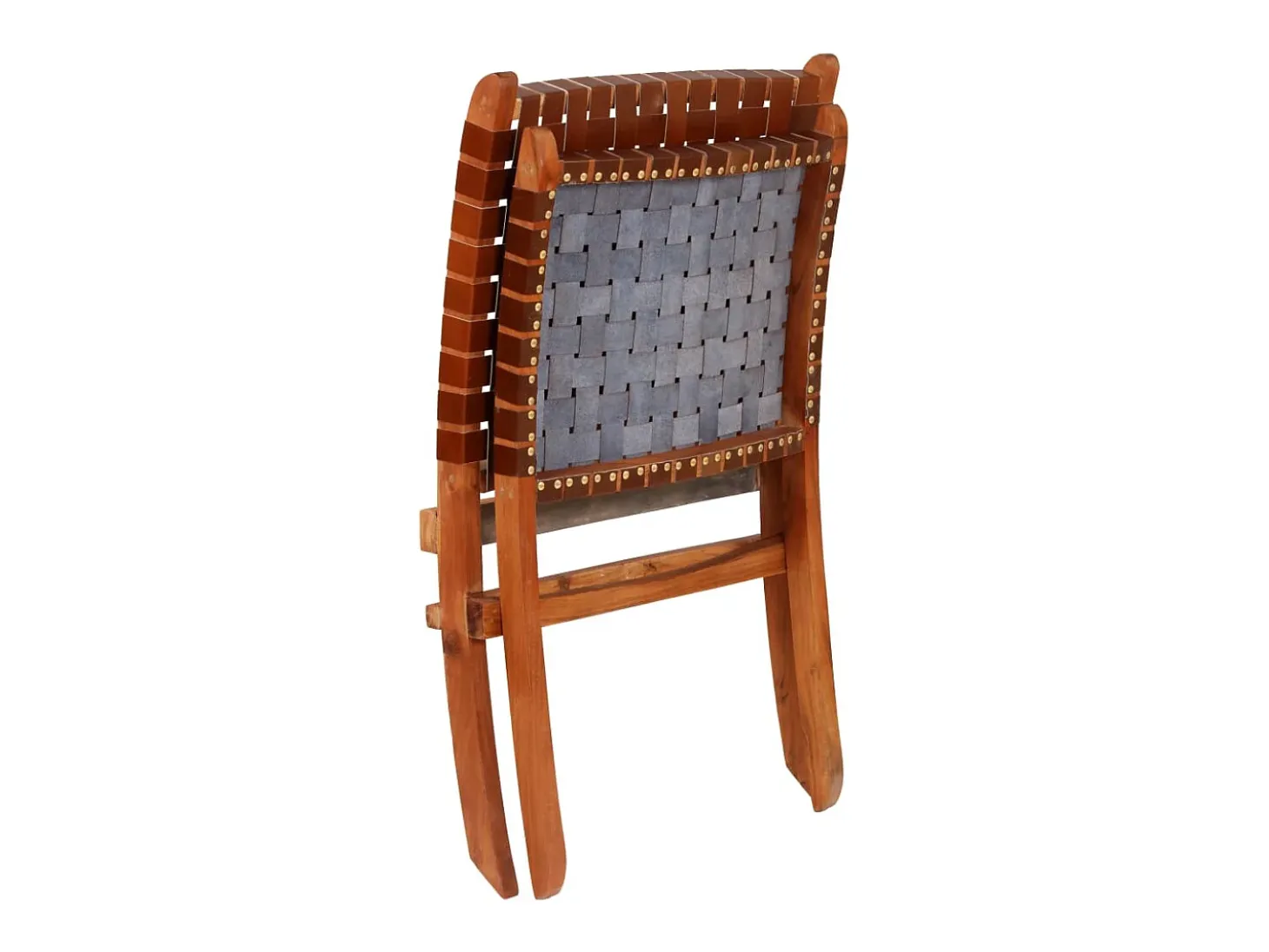 Silla plegable de tiras cruzadas de cuero auténtico marrón