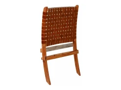 Silla plegable de tiras cruzadas de cuero auténtico marrón