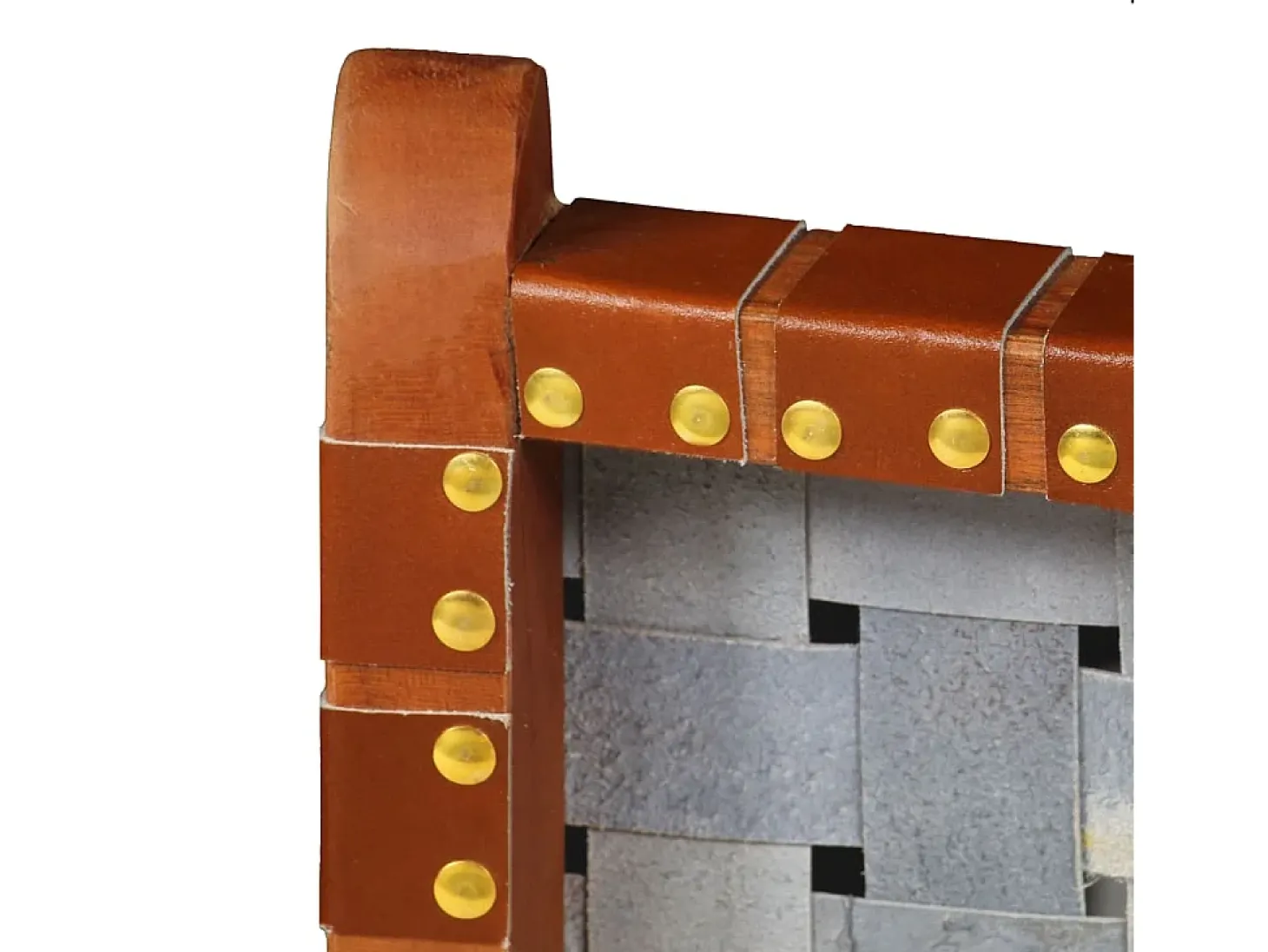Silla plegable de tiras cruzadas de cuero auténtico marrón