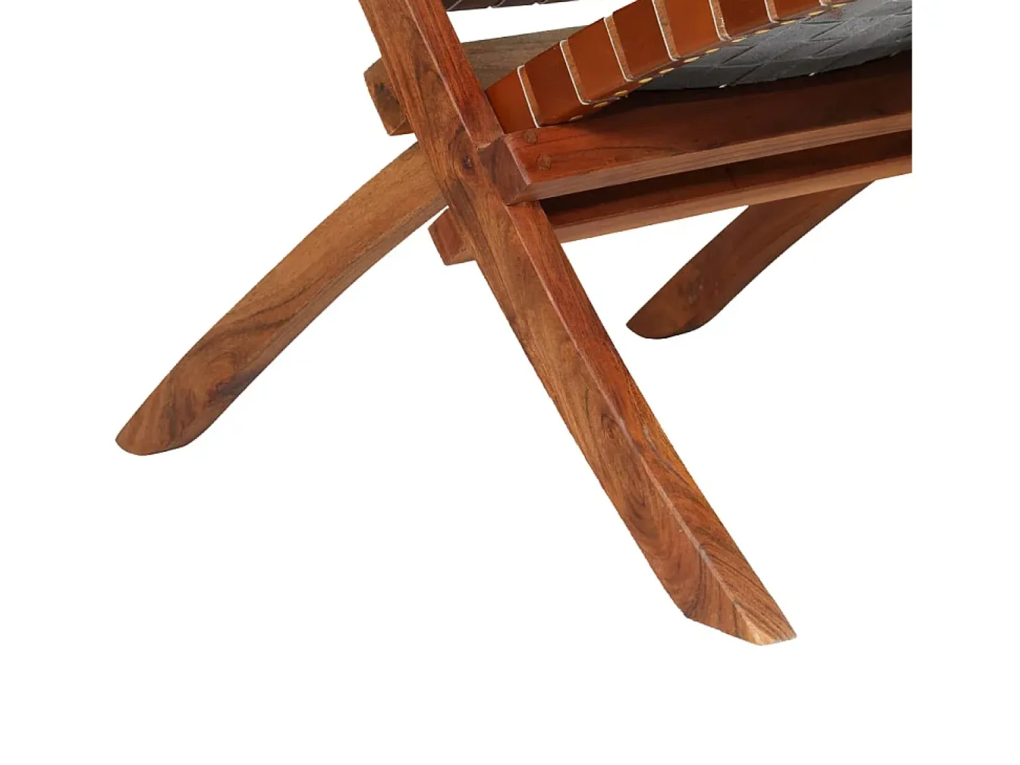 Silla plegable de tiras cruzadas de cuero auténtico marrón