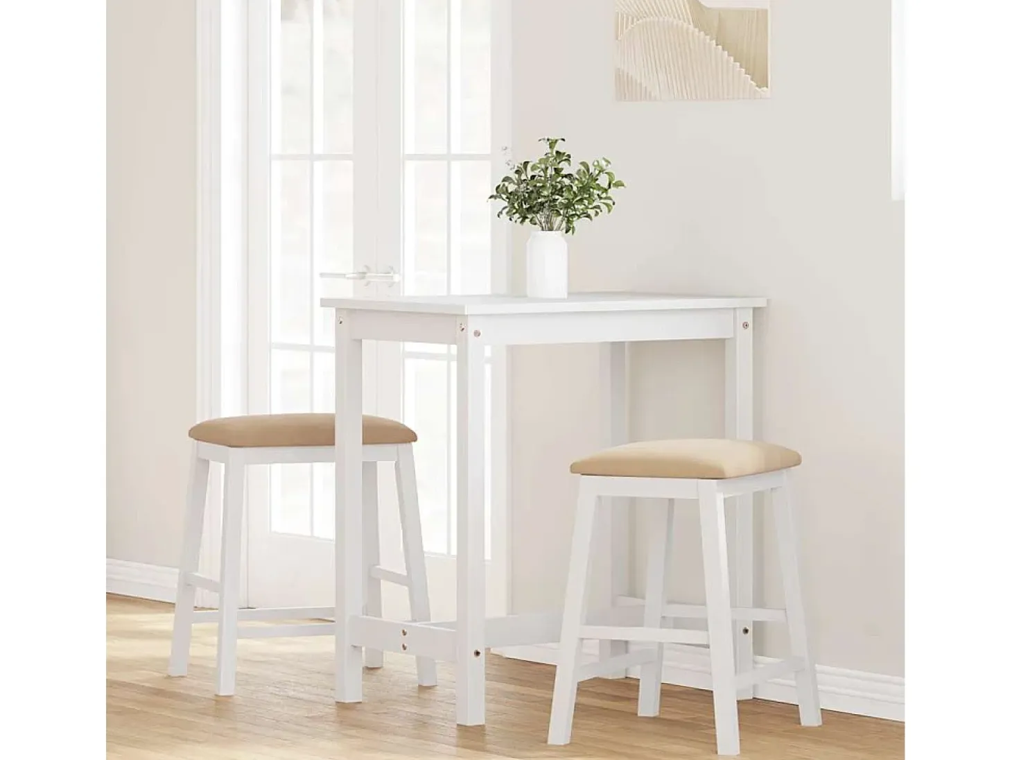 Sillas de bar con cojines 2 piezas madera maciza de caucho blanca
