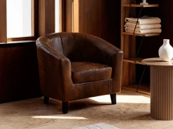 Sillón cabriolet de microfibra envejecida marrón CRISTOBAL II