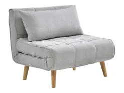 Sillón cama en tela gris claro y patas de madera CHILA