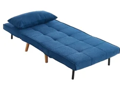 Sillón cama tela azul y patas madera CHILA