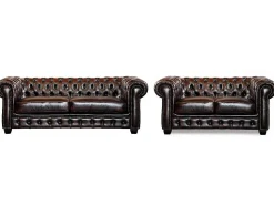 Sillón chesterfield 100% de piel color cereza BRENTON
