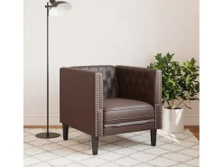 Sillón Chesterfield de cuero artificial marrón