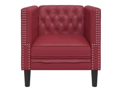 Sillón Chesterfield de cuero artificial rojo tinto