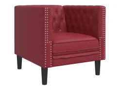 Sillón Chesterfield de cuero artificial rojo tinto