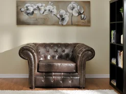 Sillón chesterfield de piel envejecida marrón CLOTAIRE